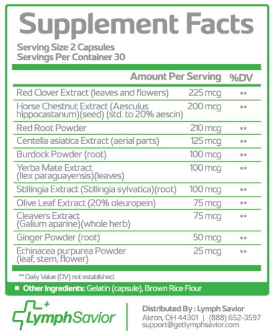 Lymph Savior Supplement Fact