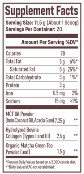 NativePath Matcha Collagen Latte supplement facts