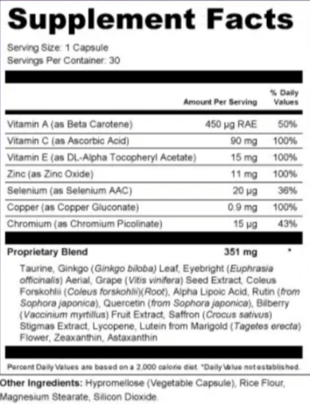 SharpVision Supplement Facts