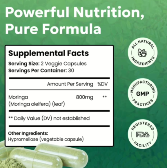 WellaNaturals Moringa Pills Ingredients Supplement Facts