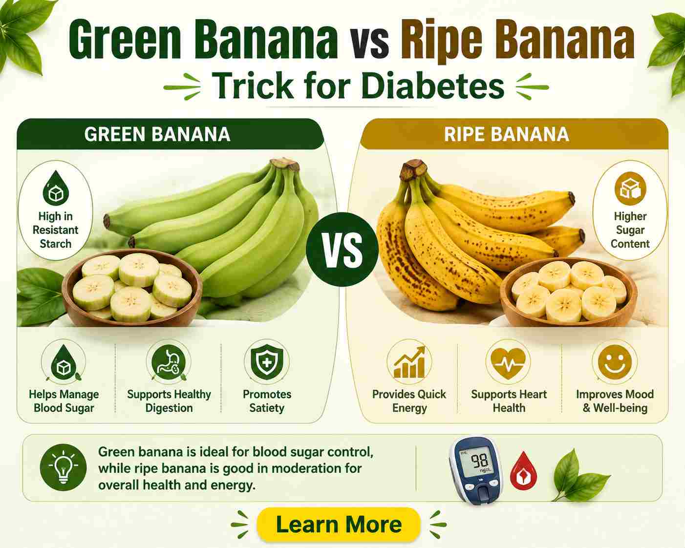 Green Banana Trick for Diabetes Vs Ripe Banana